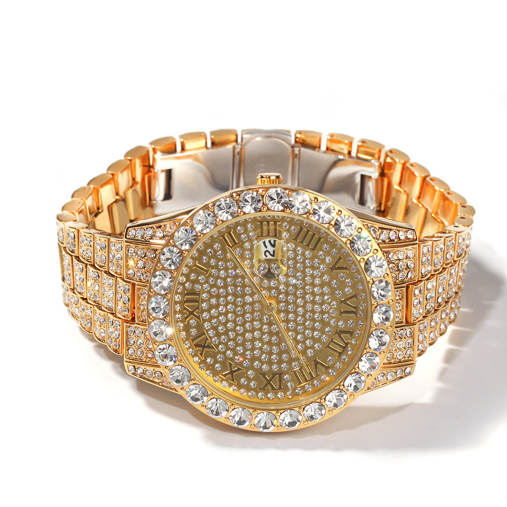 Hip-hop full-diamond waterproof quartz watches