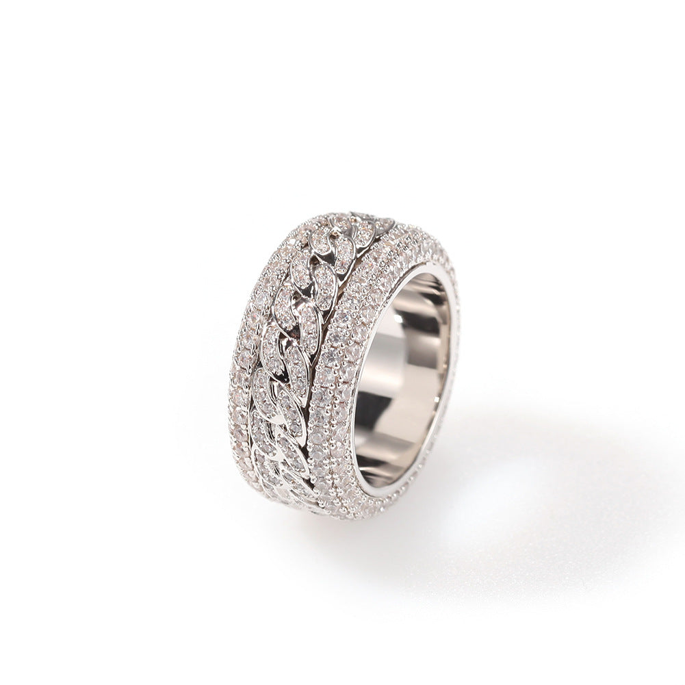 Hip-hop style zircon rotating Cuban ring