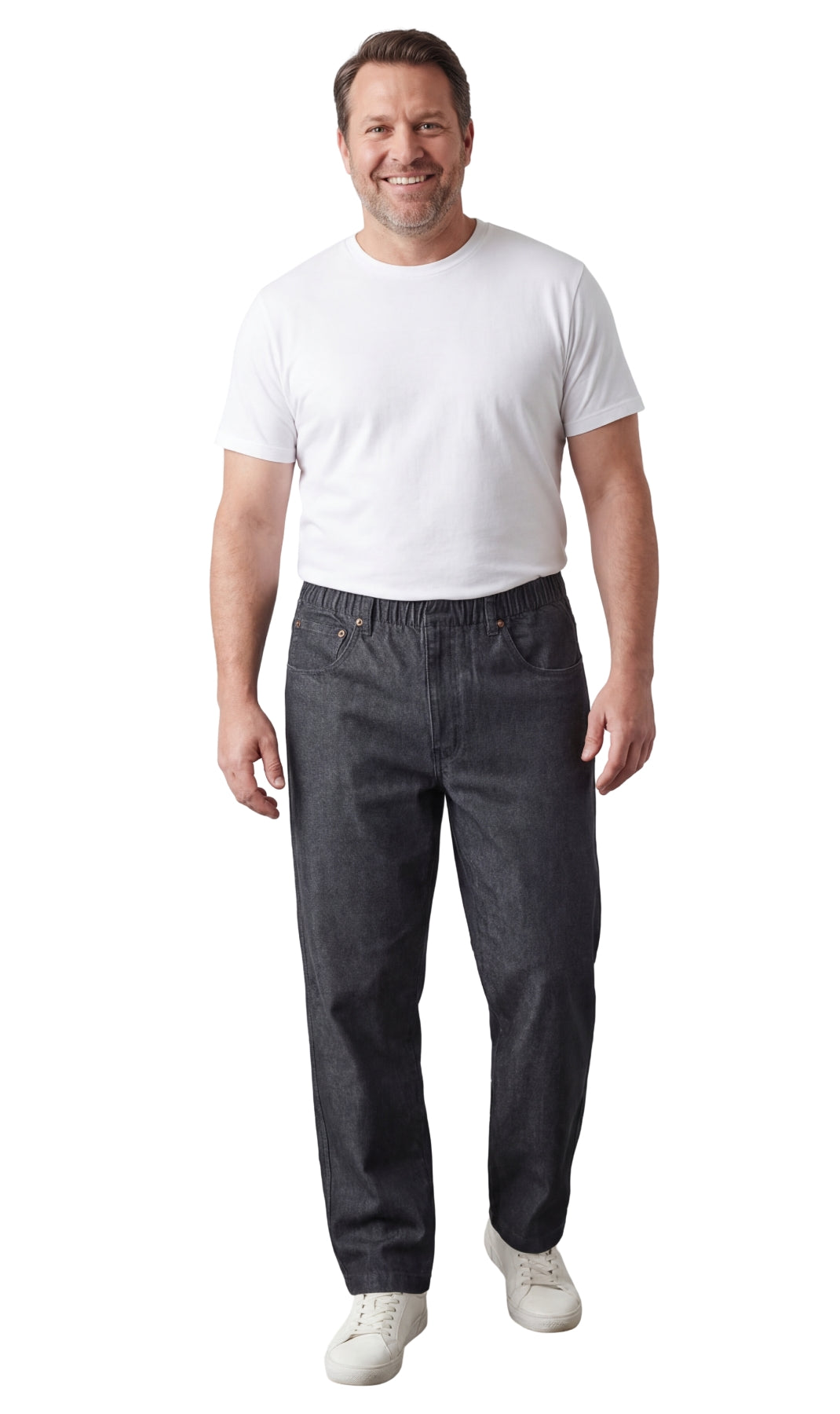 Men's Lightweight Casual Elastic Waist Pull-On Jeans – Denim & Twill Pants with Easy Fit