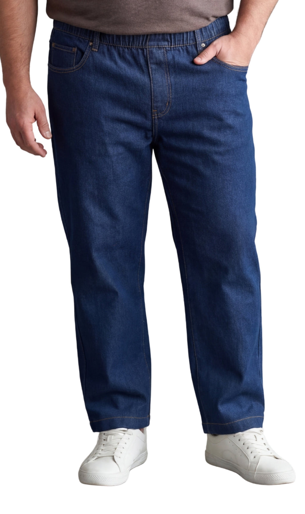 Men's Lightweight Casual Elastic Waist Pull-On Jeans – Denim & Twill Pants with Easy Fit
