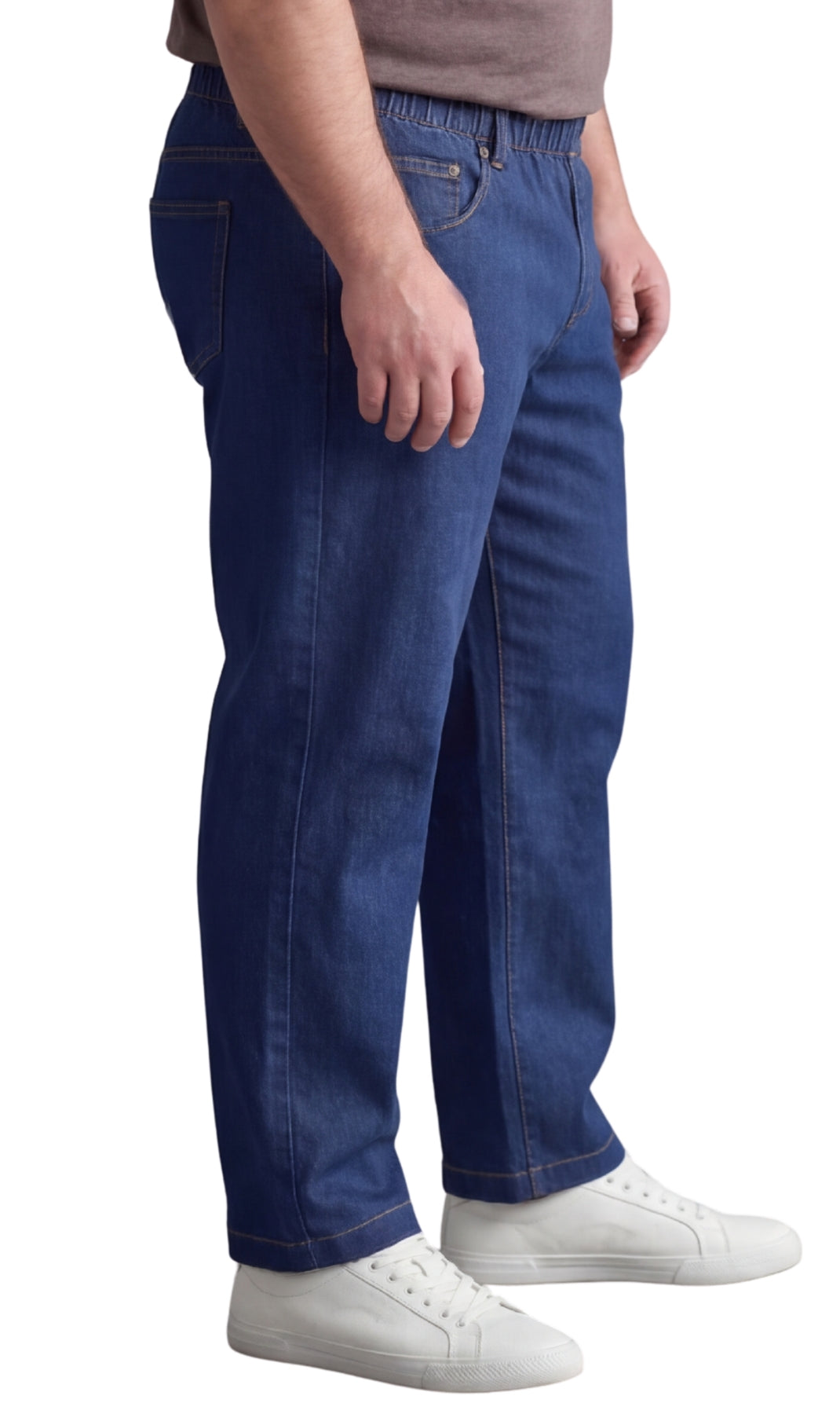 Men's Lightweight Casual Elastic Waist Pull-On Jeans – Denim & Twill Pants with Easy Fit