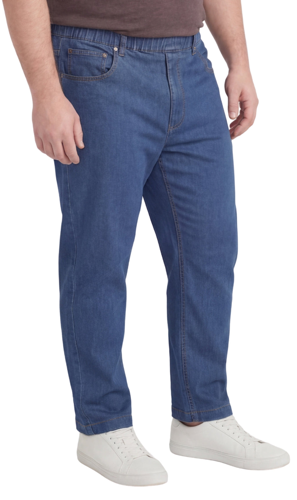 Men's Lightweight Casual Elastic Waist Pull-On Jeans – Denim & Twill Pants with Easy Fit