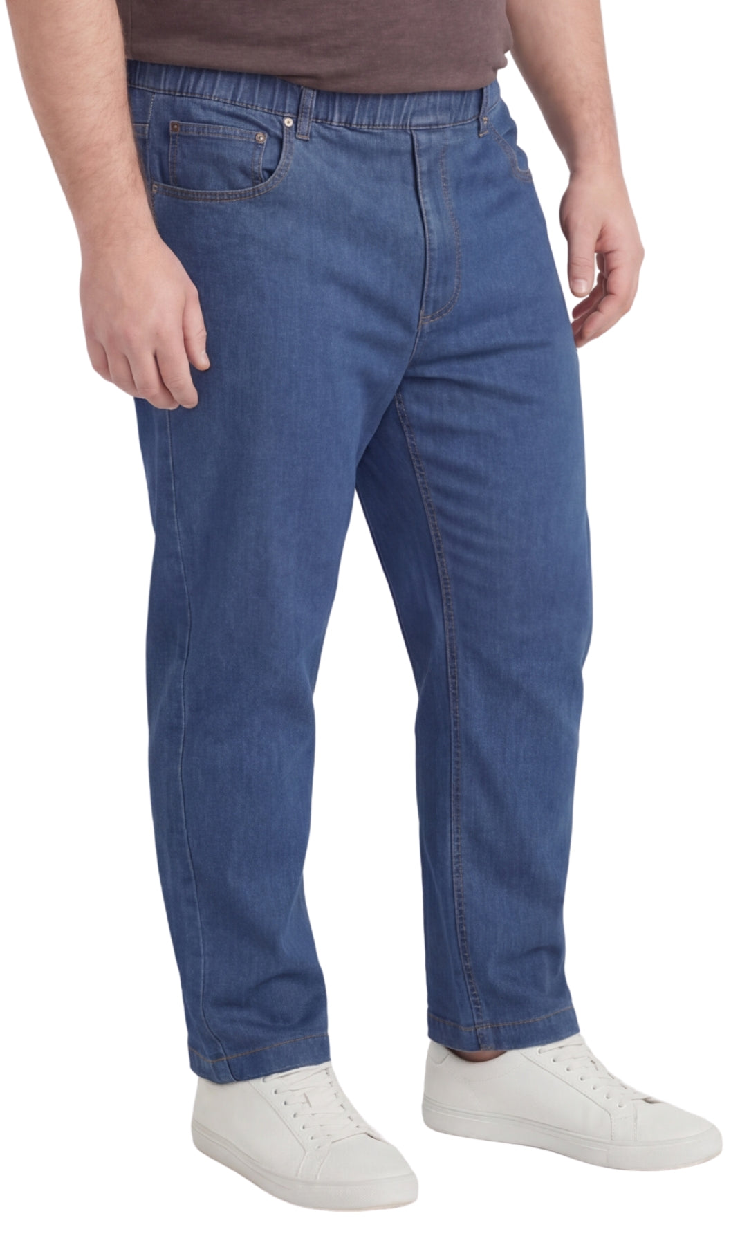 Men's Lightweight Casual Elastic Waist Pull-On Jeans – Denim & Twill Pants with Easy Fit