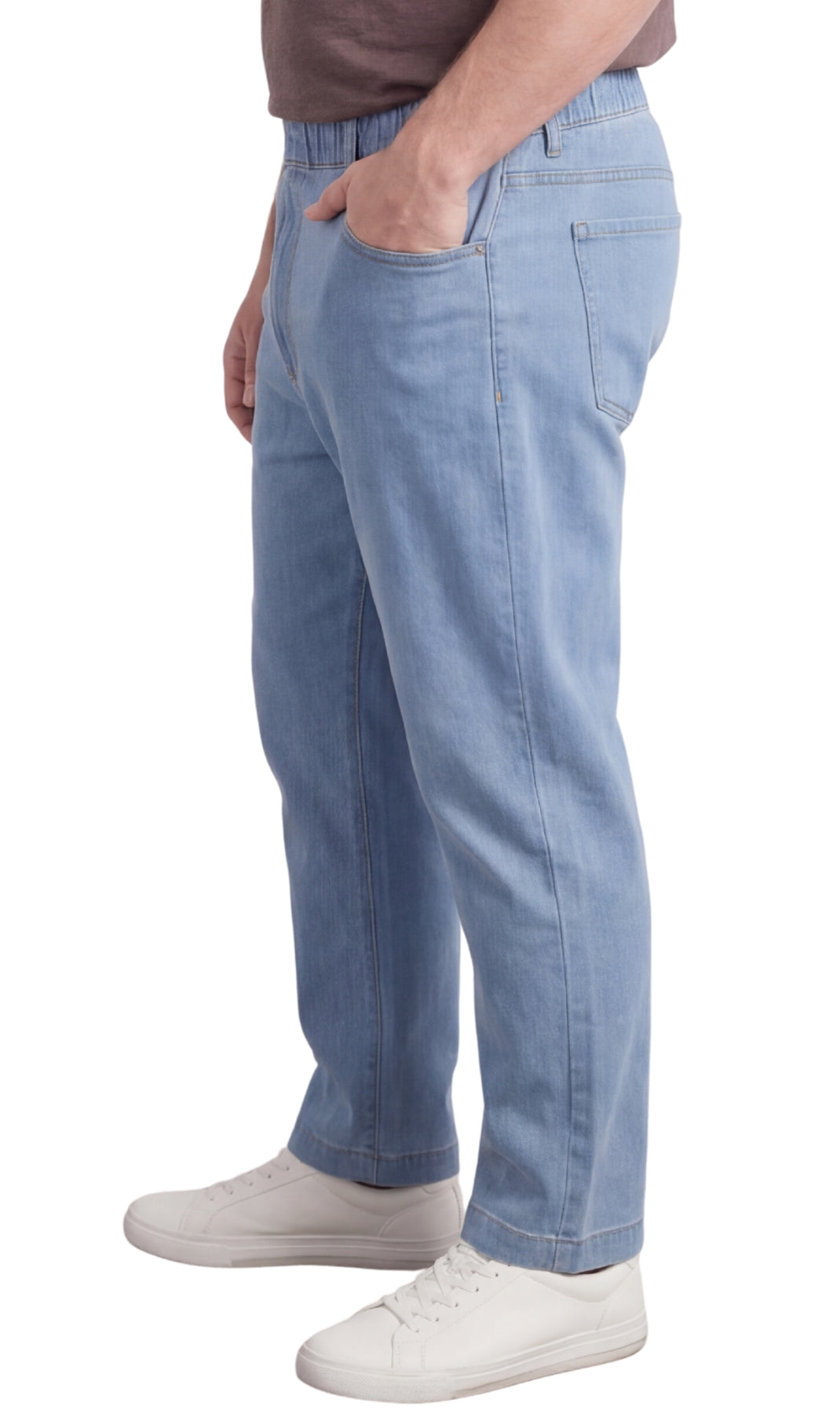 Men's Lightweight Casual Elastic Waist Pull-On Jeans – Denim & Twill Pants with Easy Fit