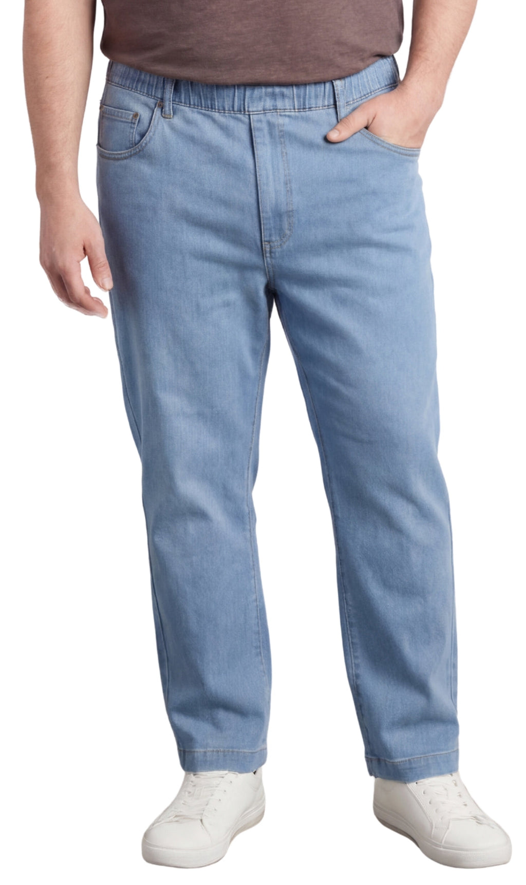 Men's Lightweight Casual Elastic Waist Pull-On Jeans – Denim & Twill Pants with Easy Fit