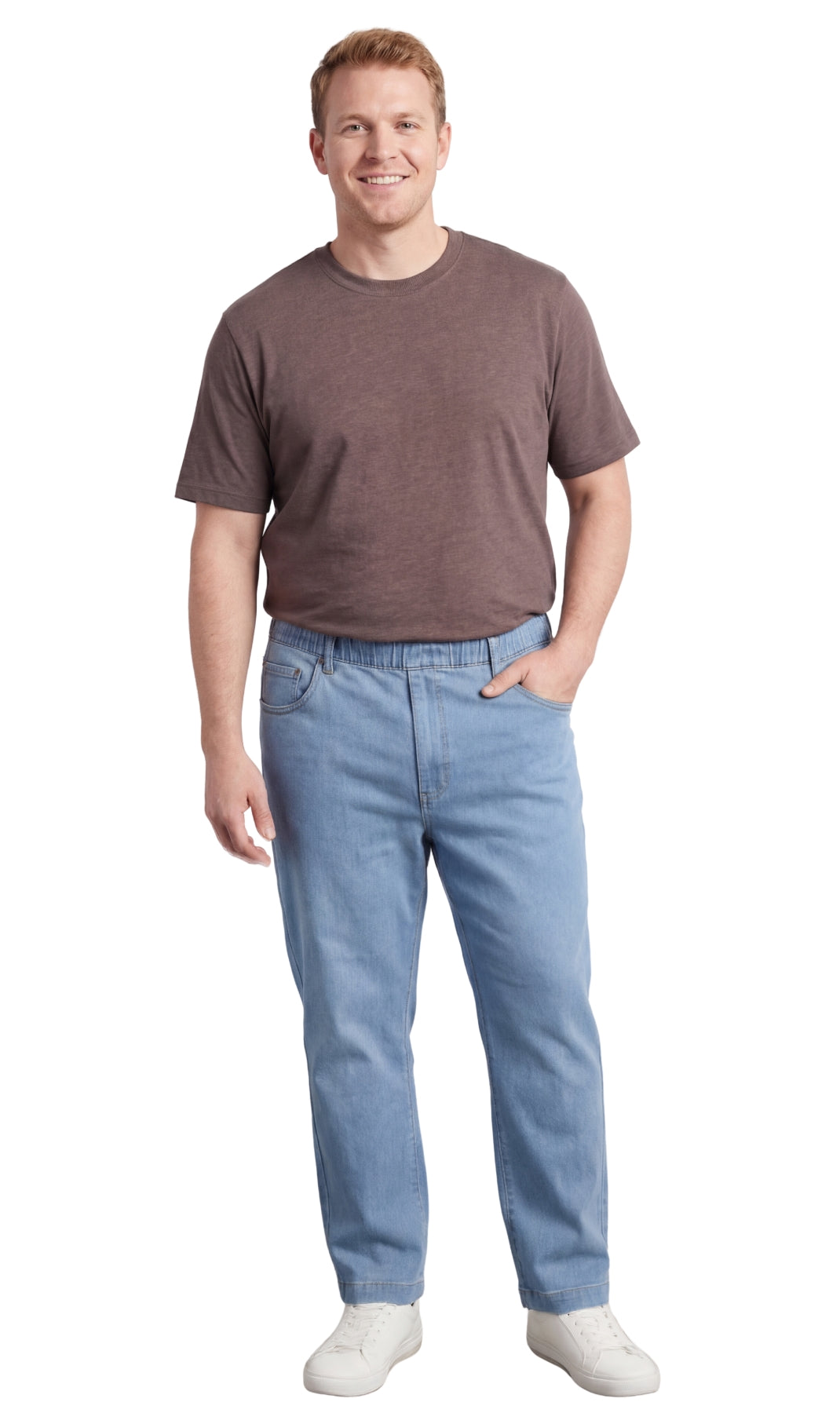 Men's Lightweight Casual Elastic Waist Pull-On Jeans – Denim & Twill Pants with Easy Fit