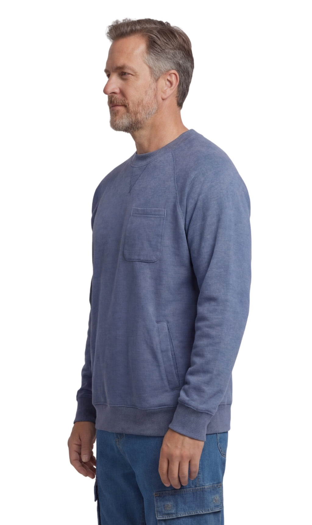 Mens 3-Pocket Fleece Sweatshirt with Raglan Seams, Chest Pocket and Tagless Neck