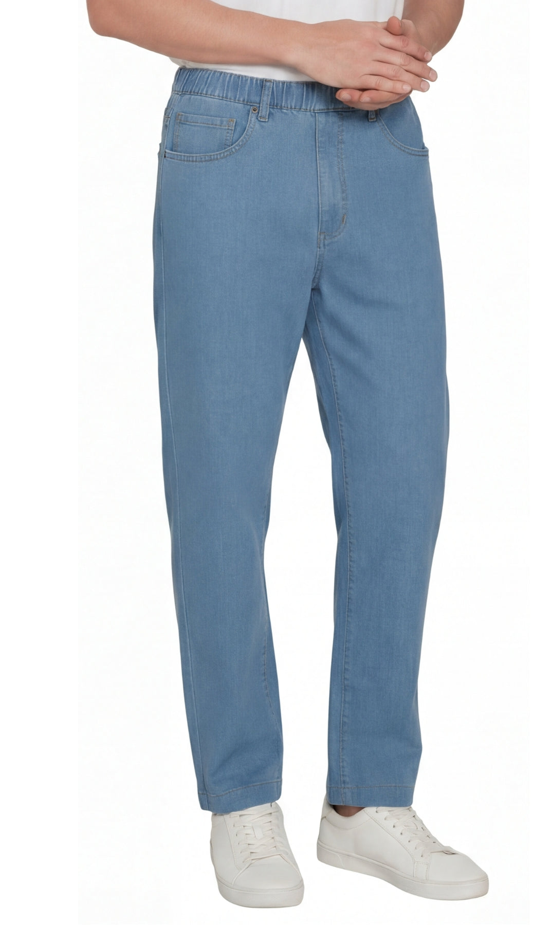 Men's Lightweight Casual Elastic Waist Pull-On Jeans – Denim & Twill Pants with Easy Fit