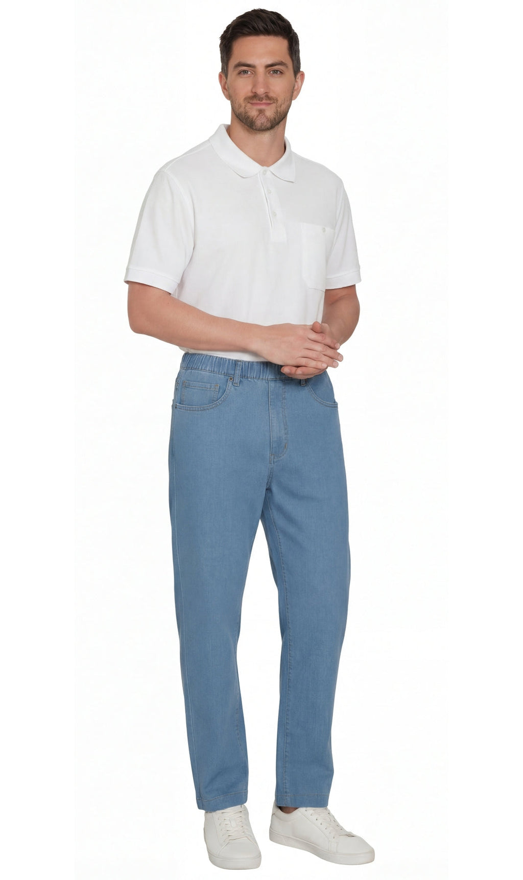 Men's Lightweight Casual Elastic Waist Pull-On Jeans – Denim & Twill Pants with Easy Fit