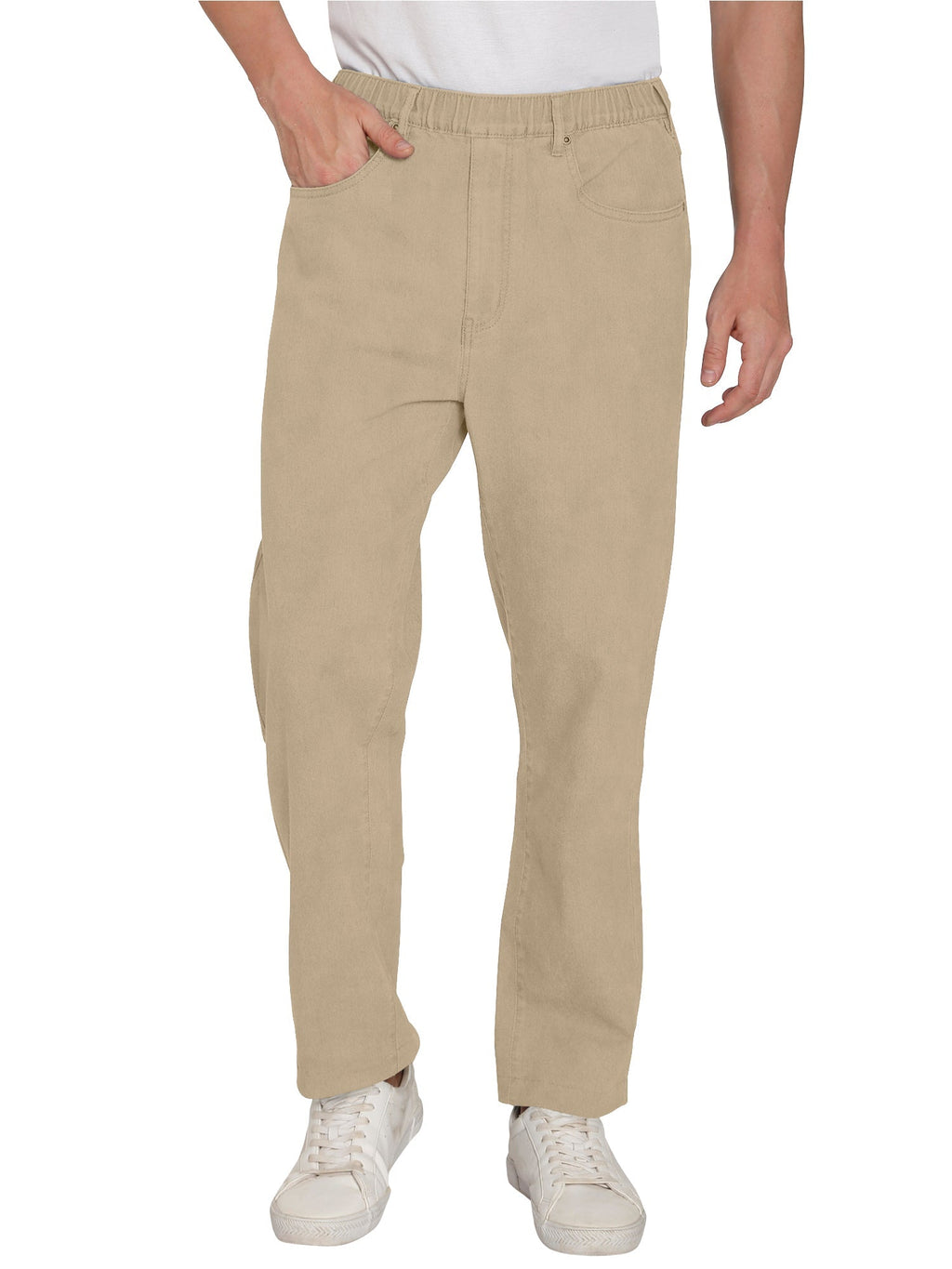 Men's Lightweight Casual Elastic Waist Pull-On Jeans – Denim & Twill Pants with Easy Fit