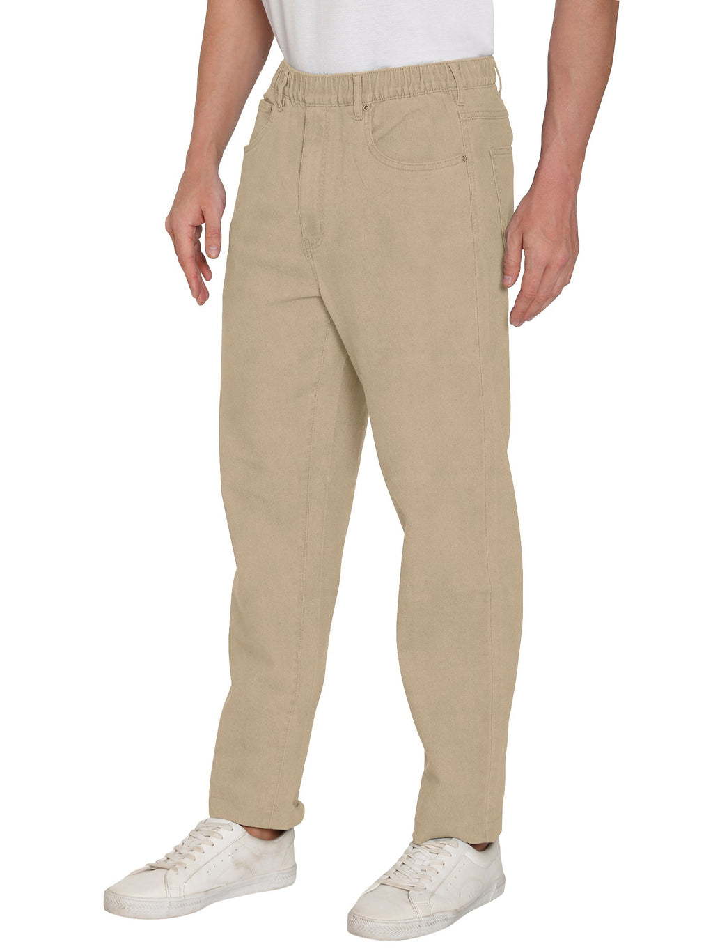 Men's Lightweight Casual Elastic Waist Pull-On Jeans – Denim & Twill Pants with Easy Fit