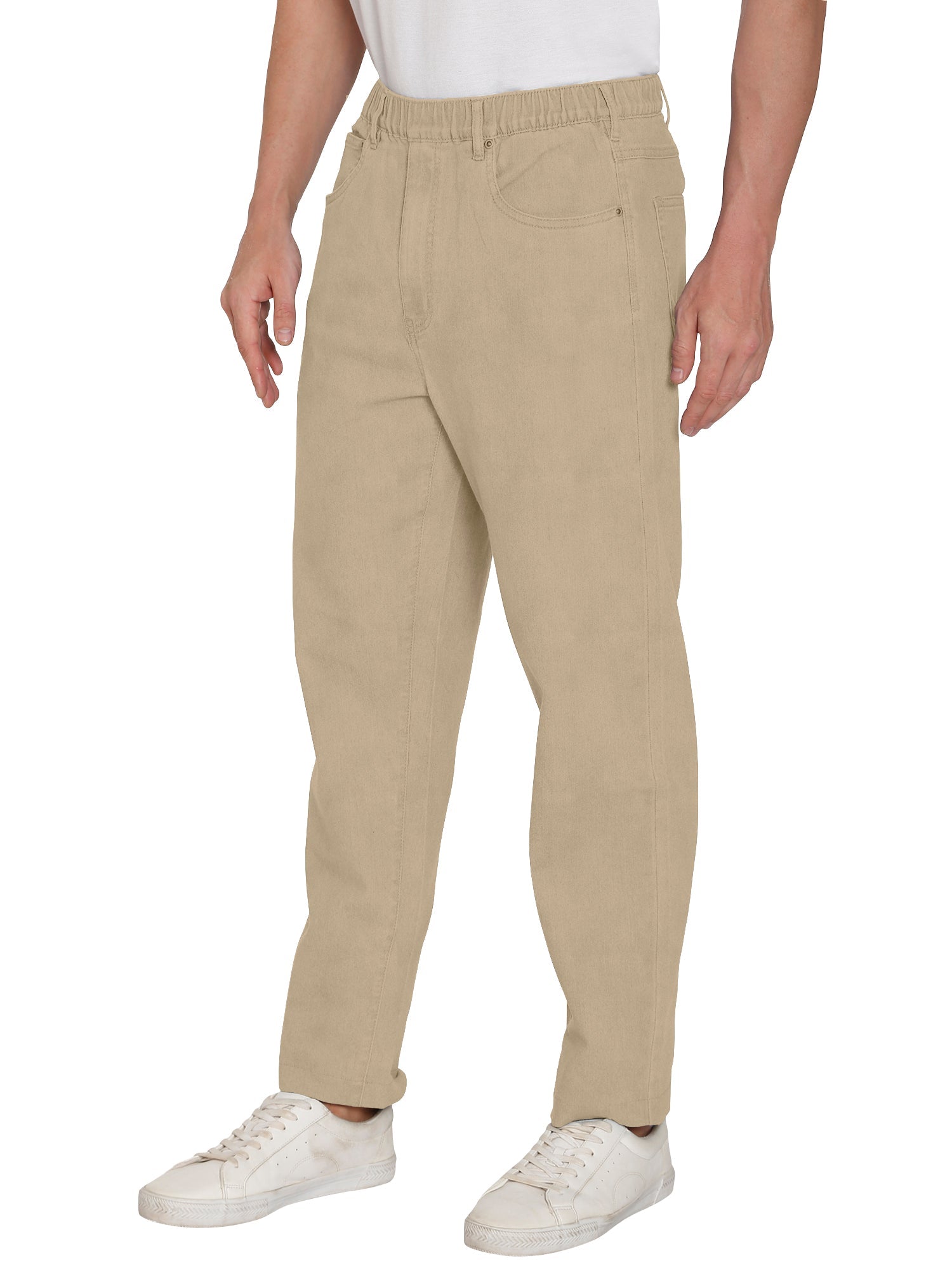 Men's Lightweight Casual Elastic Waist Pull-On Jeans – Denim & Twill Pants with Easy Fit