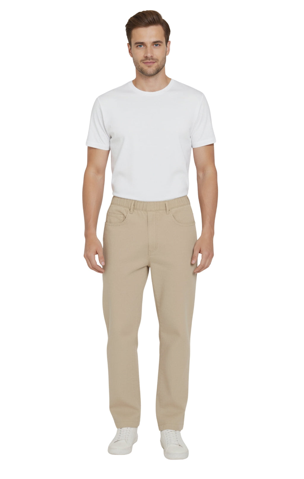 Men's Lightweight Casual Elastic Waist Pull-On Jeans – Denim & Twill Pants with Easy Fit