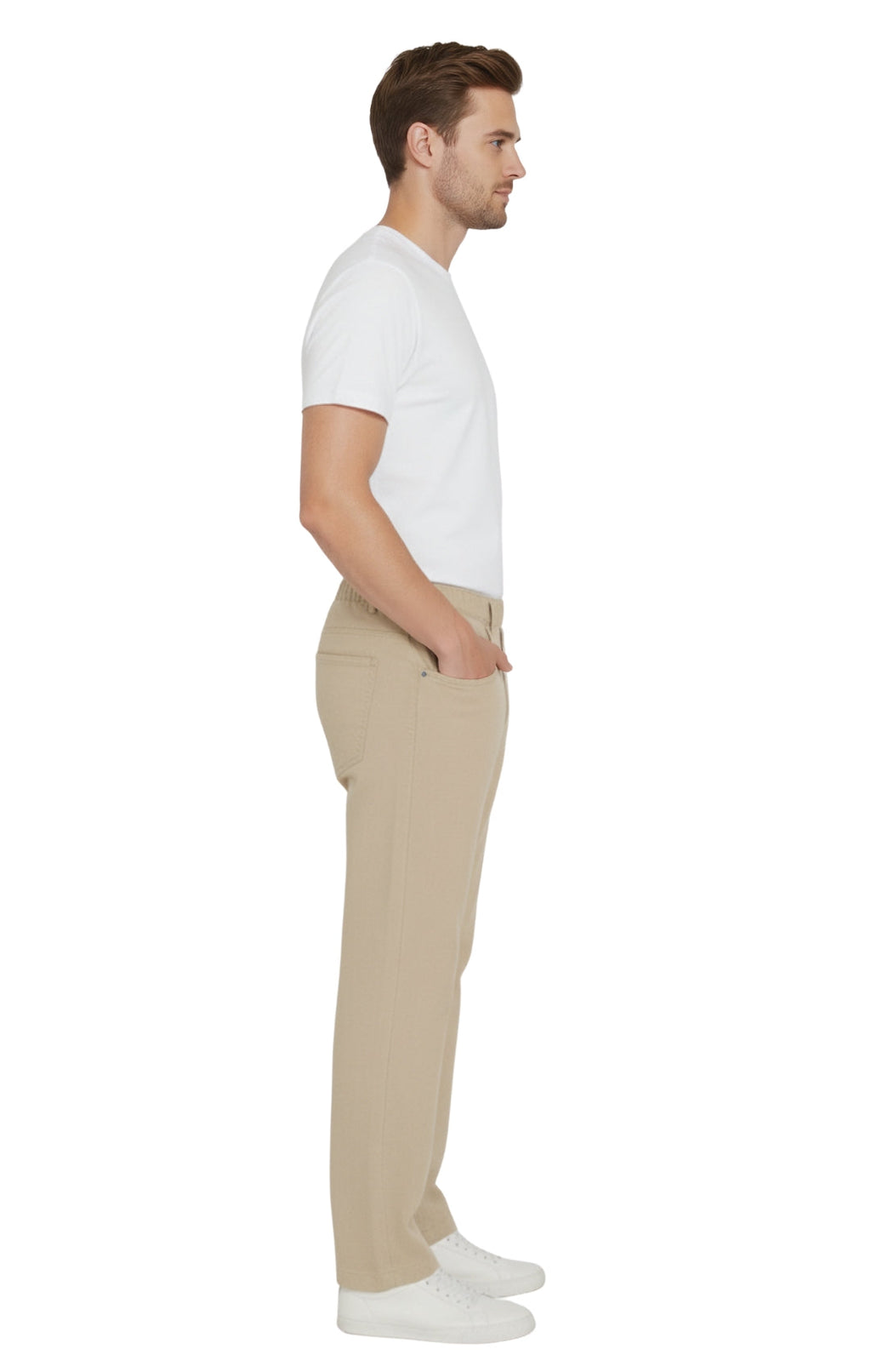 Men's Lightweight Casual Elastic Waist Pull-On Jeans – Denim & Twill Pants with Easy Fit