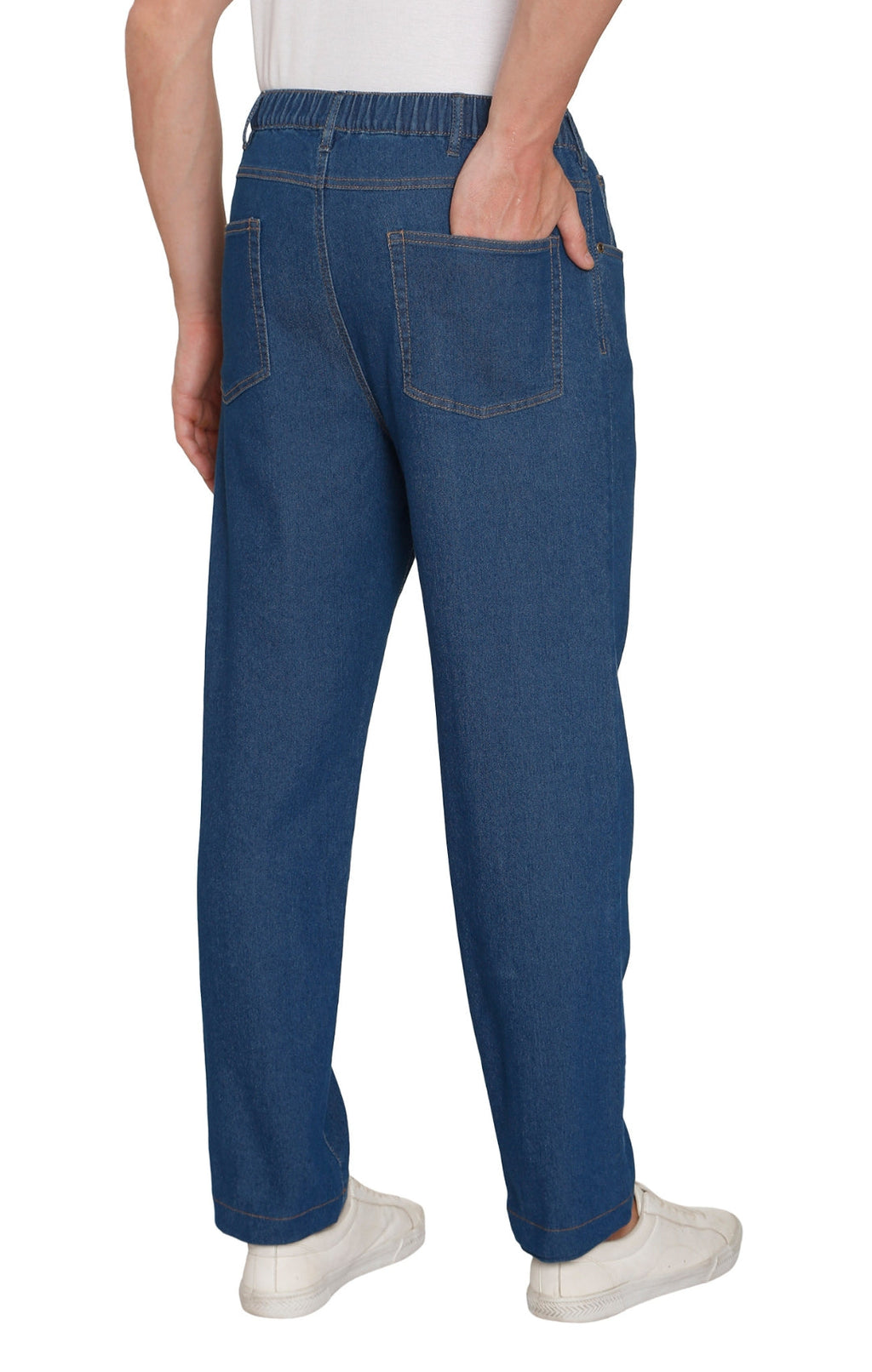 Men's Lightweight Casual Elastic Waist Pull-On Jeans – Denim & Twill Pants with Easy Fit
