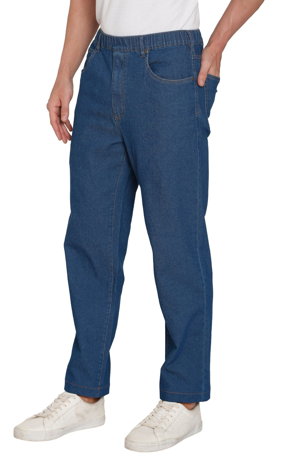 Men's Lightweight Casual Elastic Waist Pull-On Jeans – Denim & Twill Pants with Easy Fit