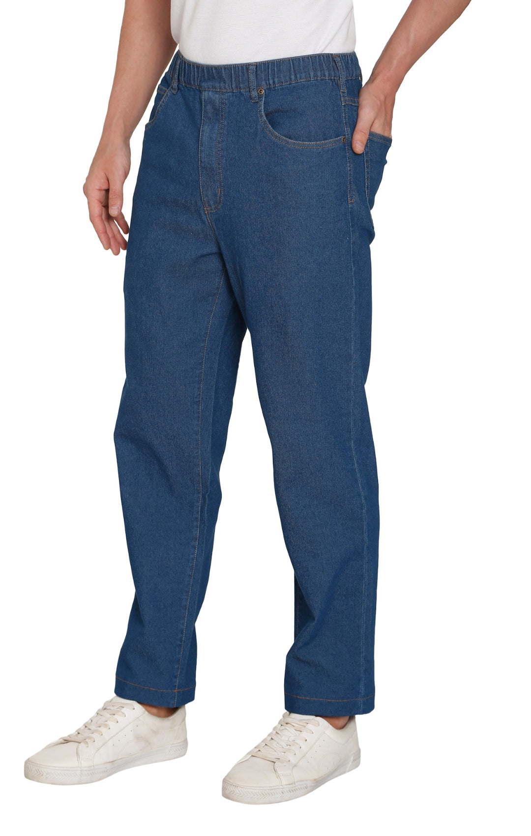 Men's Lightweight Casual Elastic Waist Pull-On Jeans – Denim & Twill Pants with Easy Fit