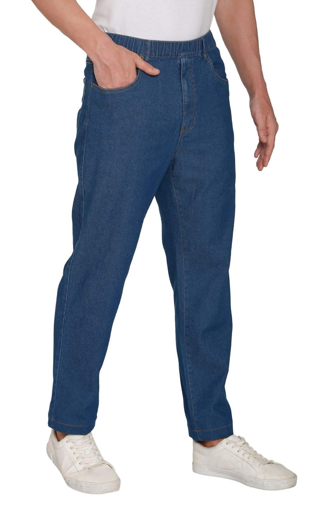 Men's Lightweight Casual Elastic Waist Pull-On Jeans – Denim & Twill Pants with Easy Fit