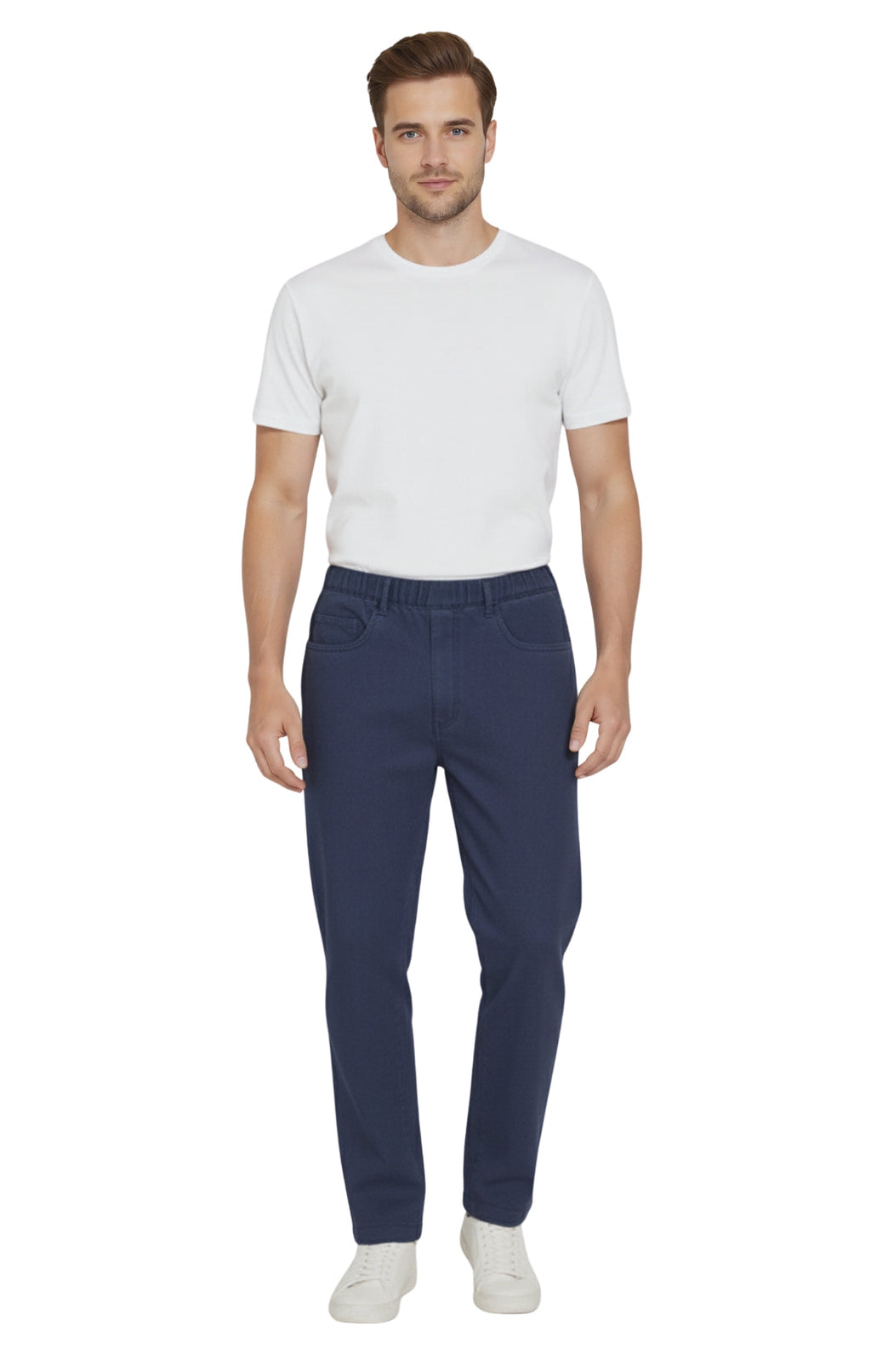 Men's Lightweight Casual Elastic Waist Pull-On Jeans – Denim & Twill Pants with Easy Fit