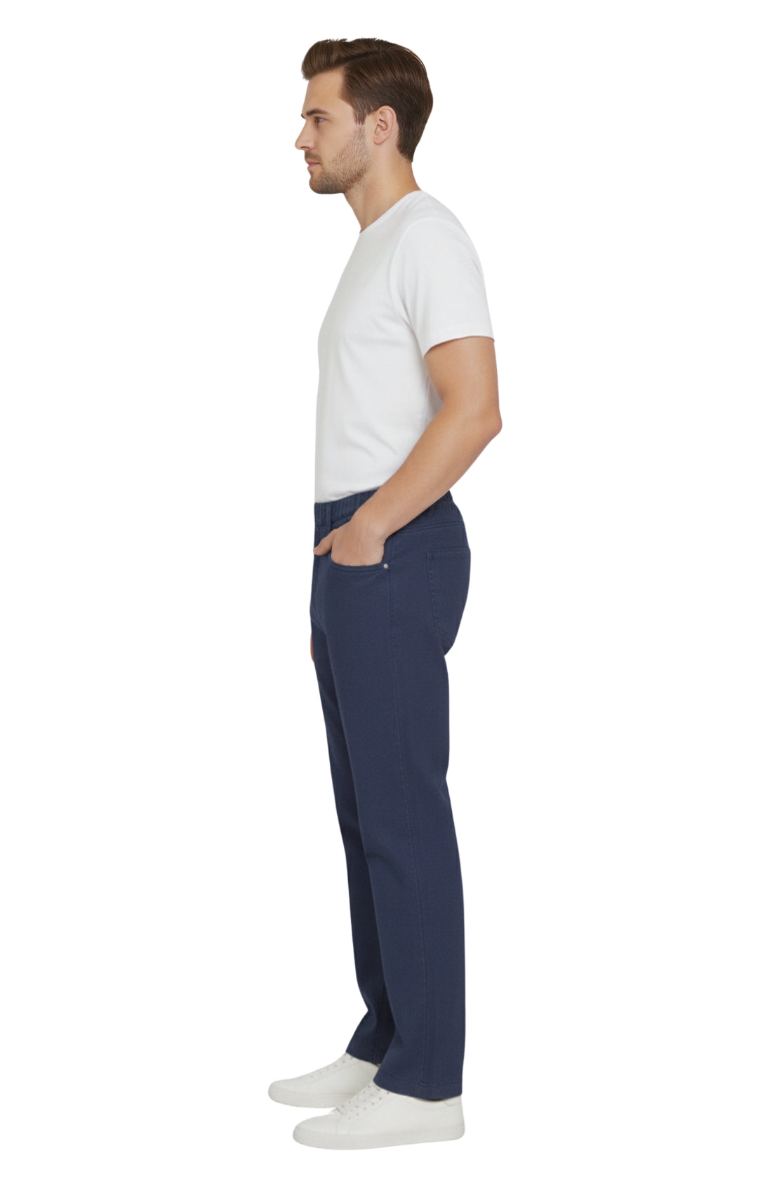Men's Lightweight Casual Elastic Waist Pull-On Jeans – Denim & Twill Pants with Easy Fit