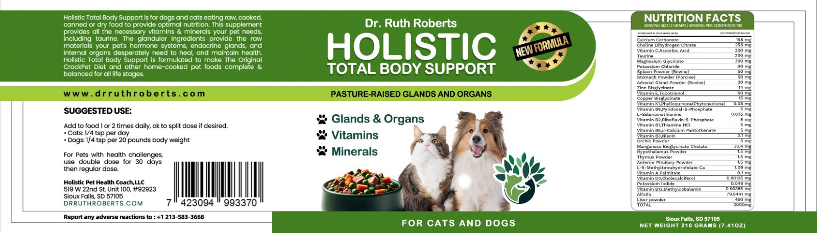 PRE-ORDER Holistic Total Body Support — Daily Multivitamin & Pasture-Raised Glandular Blend for Dogs & Cats