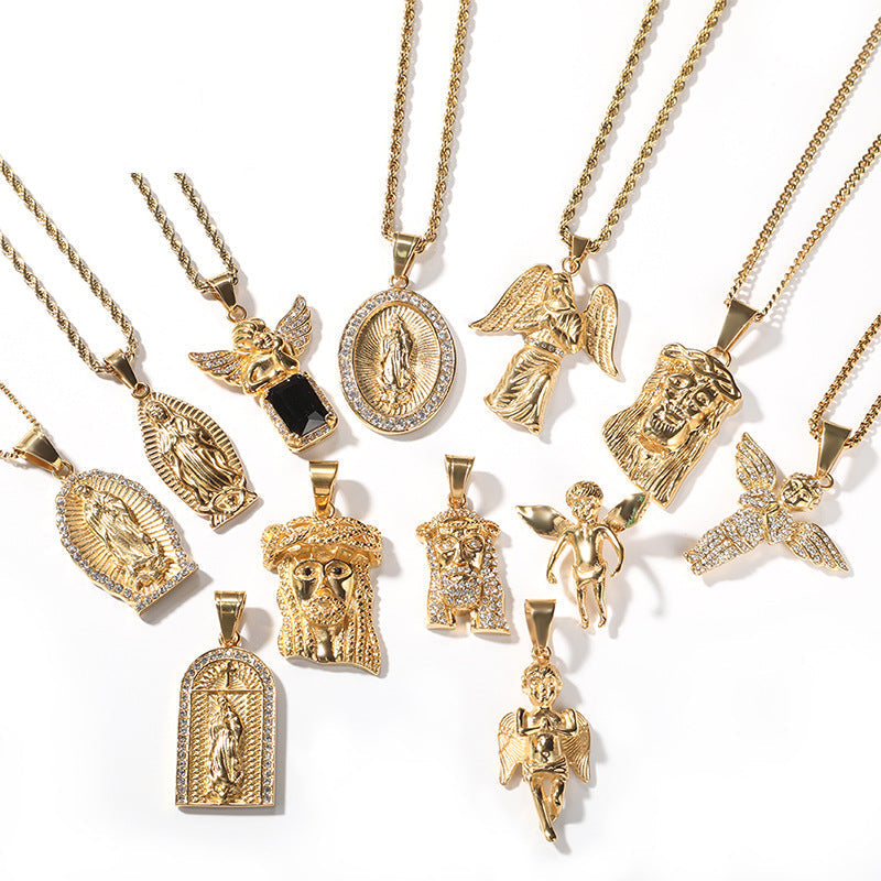 Hip Hop Winged Angel Pendant Necklace