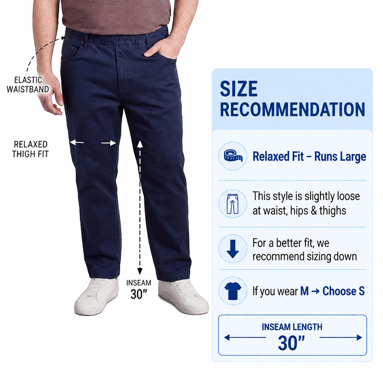 Men's Lightweight Casual Elastic Waist Pull-On Jeans – Denim & Twill Pants with Easy Fit